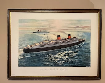 Original 1950's Cunard Travel Poster for Queen Mary and Queen Elizabeth Ocean Liners by C G Evers(1907-2000)
