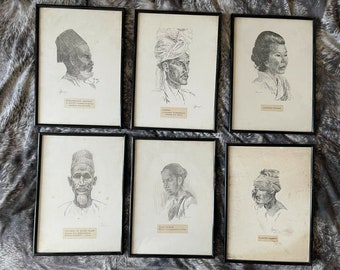 Stunning set of 15 portrait pencil sketches, signed, estimate early 20th century