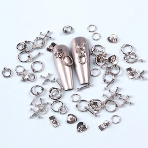 3D Silver Nail Art Decorations: Gothic Punk Metal Charms