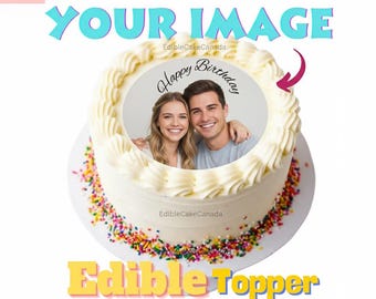 Décoration pour gâteau en glaçage comestible avec image personnalisée : feuille de glaçage photo personnalisée | Décoration de glaçage d'anniversaire de mariage
