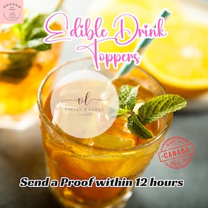 FREE SHIPPING | Custom Edible Party Drink Toppers | Edible Logo Drink | Wedding Monogram Cocktail | Personalize Party Cocktail | Pre-Cut