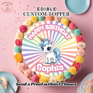 FREE SHIPPING | Edible Icing Sheet Unicorn Cake Topper | Custom Party Girl Cake | Personalized Frosting Paper Cute Unicorn Cupcake Topper
