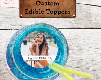 Custom photo birthday Toppers | Edible Wafer drink topper | Cocktail Topper