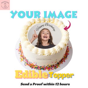 LIVRAISON GRATUITE | Décoration pour gâteau COMESTIBLE à votre image | Image du logo photo comestible personnalisé |  Personnalisez la feuille de glaçage photo en papier glacé | Prédécoupé
