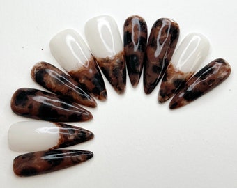 Set Press on Nails LEO | Stiletto Nails | Faux Ongles réutilisables | Leopard | Animal print