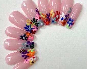 Set Press On Nails FLOWERS | Coffin Nails | Faux ongles réutilisables | Cute Nails