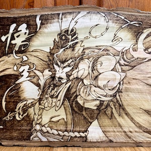 Handmade Custom Wood Burning Art -  Black Myth Wukong | Mythical Monkey King Wall Art | Unique Home Decor & Gifts for Gamers and Fans