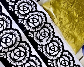 Henna natural en polvo y pegatinas con diseño de henna