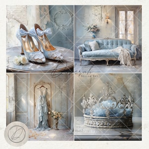 Lindos papéis digitais inspirados em Soft Blue Bridgerton, scrapbooking, mídia mista, Junk Journaling, sublimação, formato grande, blocos de arte