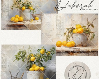 Vintage Textured Lemon Printable Digital Design for Sublimation, Mixed Media, Bible Journaling, Junk Journaling, Scrapbooking and Decoupage
