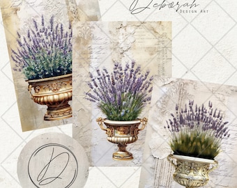 Vintage French Lavender and Lace Digital Paper for Sublimation, Scrapbooking, Decoupage, Junk Journaling, Bible Journaling, Mixed Media