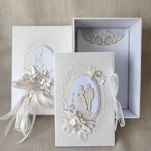 Cartão de casamento 3D feito à mão, embrulho de presente de casamento de luxo, conjunto de presente, envelope de dinheiro.