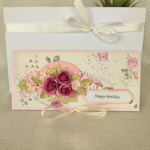 Handgemachte Glückwunschkarte zum Geburtstag, florale 3D Karte, einzigartiges elegantes Karte, Jahrestagsgeschenk.