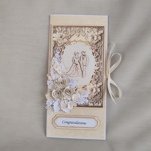 Tarjeta de boda 3D hecha a mano, tarjeta de felicitación de boda, tarjeta de felicitación floral, regalo de boda