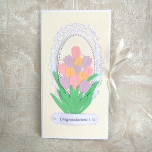 Handgemaakte wenskaart, verjaardagscadeau, geldenvelop, moederdagcadeau, 3D-kaart met bloemen.