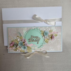 Biglietto di auguri 3D fatto a mano, regalo di compleanno, biglietto di auguri di lusso, elegante biglietto floreale