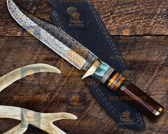 Custom Forged HUNTING KNIFE Damascus Steel Fixed Blade Skinner Bowie Viking Camping Outdoor Viking Survival Knife| Wedding Gift for Husband