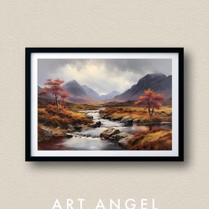 Scottish Highlands Glen Coe Landscape Art Print, Digital Download, Nature Wall Art, Mountain Scene Home Decor, Rustic Digital Painting