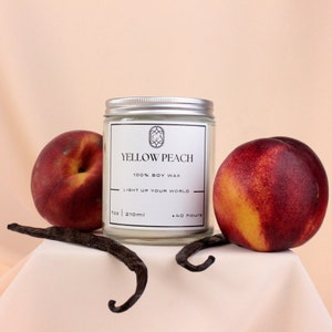 Yellow Peach Soy Candle, Nontoxic Candle, Amber Jar Candle, Scented Candle, Handmade Candle Gift