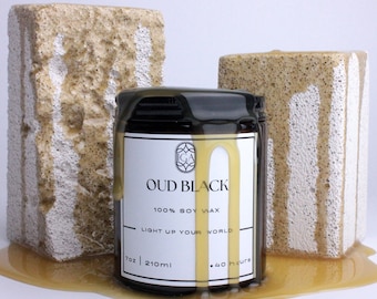 Oud Black Soy Candle, Nontoxic Candle, Amber Jar Candle, Scented Candle, Handmade Candle Gift