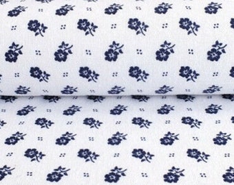 Baumwolldruck Blümchen, weiß-blau, 150 cm breit, Meterware, Preis pro 0,5 lfdm (EUR 10,00/qm)