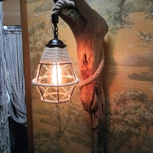 Caged Fixture Driftwood Lamp harvested from the Ohio River : Rustic functional art