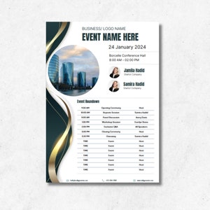 Business Conference Agenda Template | Editable Event Schedule Template | Customizable Canva Event Agenda - Pro Elements Included