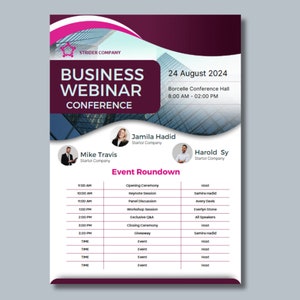 Editable Event Schedule Template | Business Conference Agenda Template | Customizable Canva Event Agenda - Pro Elements Included