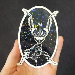 Holografische sticker duivel bidsprinkhaan | Idolomantis diabolica | Entomologie | Natuurlijke historie
