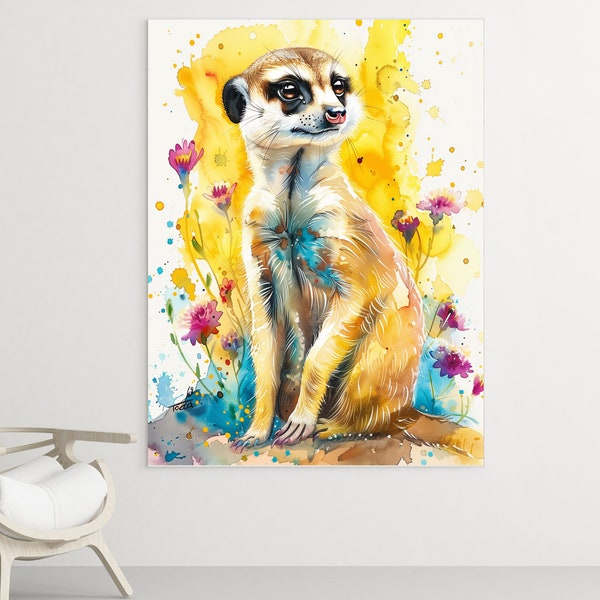 Watercolor Meerkat Canvas or Poster - Animal Wall Art, Meerkat Print, Watercolor Wall Art, Colorful Art, Animal Poster, Animals Decor