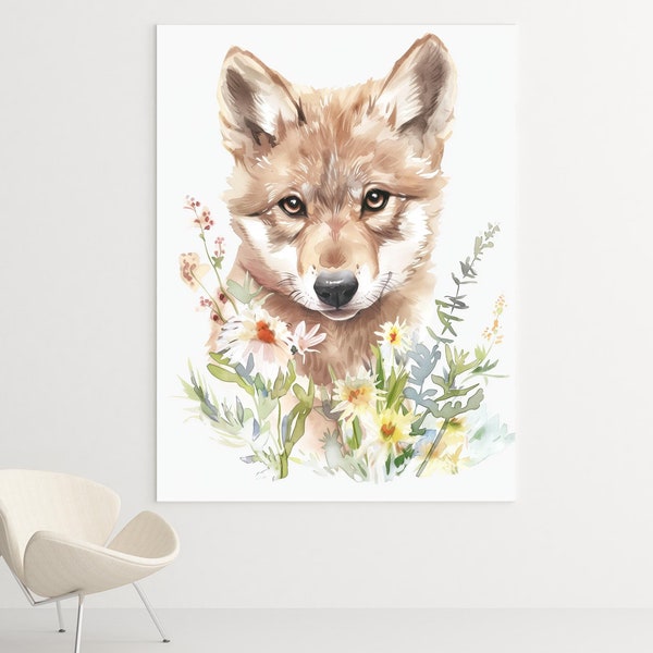 Baby Wolf Canvas or Poster - Animal Wall Art, Wolf Decor, Print Art, Watercolor Wall Art, Colorful Art, Animal Painting, Watercolor Art