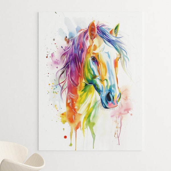 Horse Canvas or Poster - Animal Wall Art, Horse Decor, Print Art, Watercolor Wall Art, Colorful Art, Animal Painting, Watercolor Horse