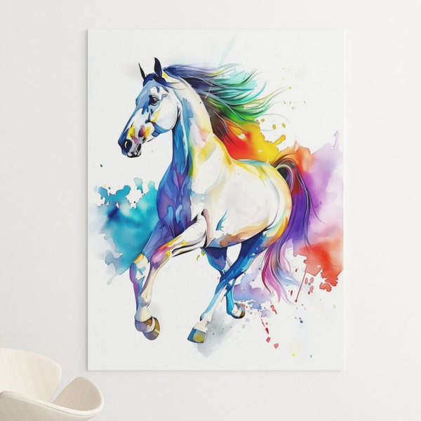 Horse Canvas or Poster - Animal Wall Art, Horse Decor, Print Art, Watercolor Wall Art, Colorful Art, Animal Painting, Watercolor Horse