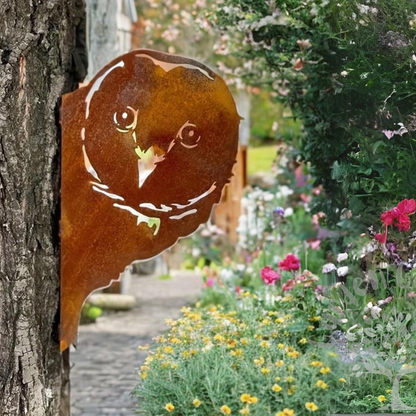 Rustic, Rusty Metal Barn Owl, Rusty Metal Bird Silhouette Garden Art, Bird Decor, Gardener Gift, Tree Decoration, Fence Topper