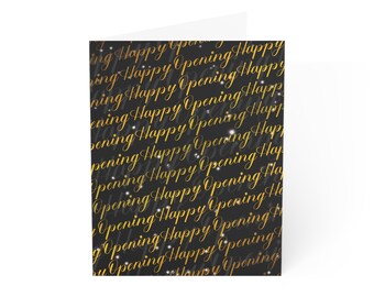 Happy Opening Gold Repeating Calligraphy Greeting Cards (1, 10, 30, and 50pcs)