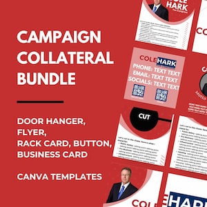Cartão de visita, botão de campanha, cabide de porta, panfleto, pacote de modelos de canva para cartão de palma para campanha eleitoral de candidato político