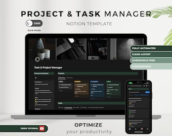 Darkmode Project Manager Notion Template: Task Checklist (Digital Download)