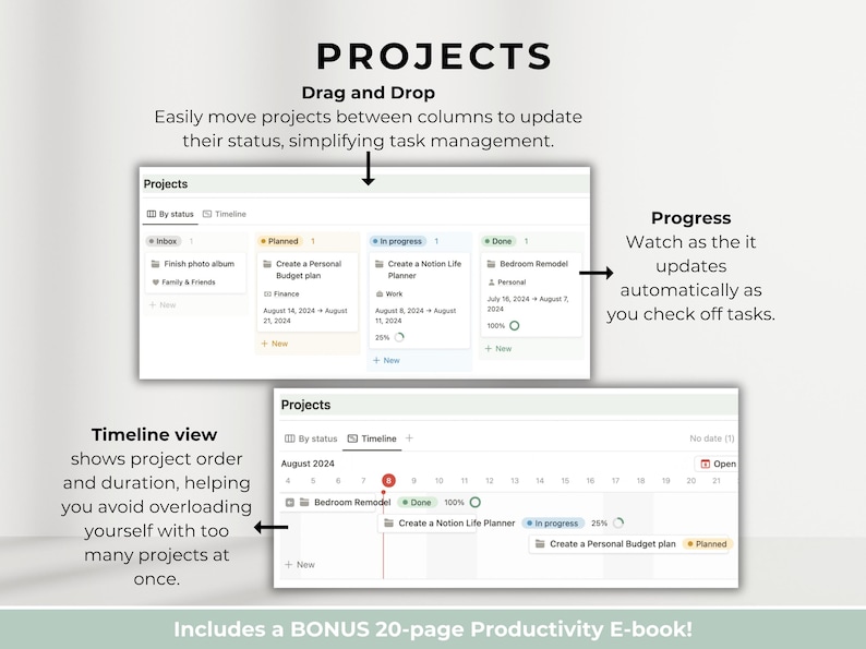 Project & Task Manager Notion Template: Daily Productivity Planner ...