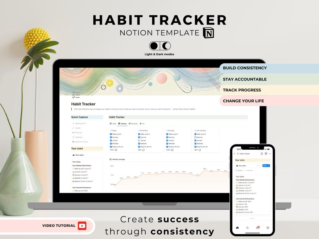 Notion Template Habit Tracker Daily Planner Darkmode Notion Weekly ...
