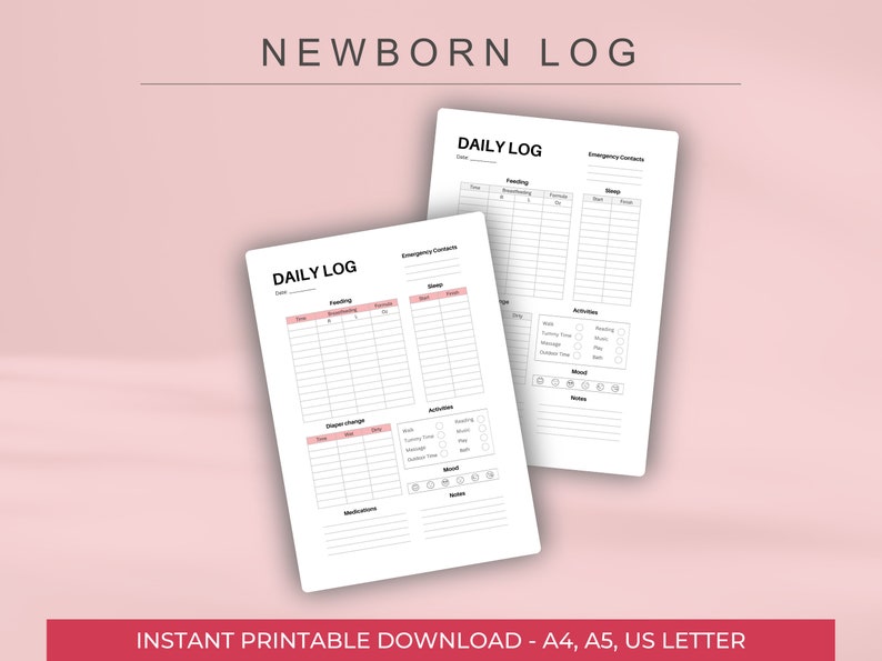 Minimalist Printable Newborn Log, Track Feedings, Sleep, Diapers, and Mood, Essential Planner ...