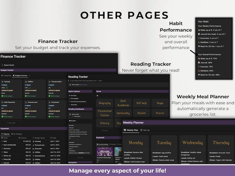 Second Brain witchyl Notion Template all in one Life Planner ADHD daily tasks lists monthly weekly planner notion ipad planner project daily task lists task manager project planner spellbook tarot pull log herbal grimoire wicca aesthetic dashboard