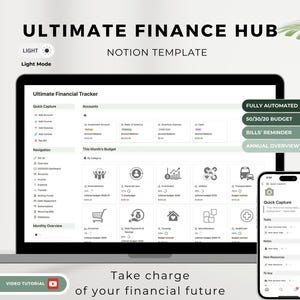 Notion-sjabloon Personal Finance Tracker, Jaarlijks budgettracker, 50/30/20 Notion Dashboard Debt Tracker Bill Tracker Maandelijks budgetbesparing