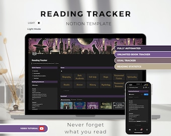 Witchy Reading Journal Notion Template: Dark Academia Book Tracker (Digital Download)