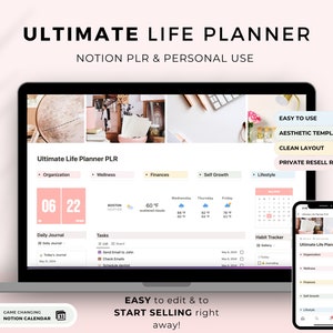 Modelo de noção de PLR do Ultimate Life Planner - Venda no etsy PLR Digital Products, PLR Planner Aesthetic Notion Planner, Master Resell Rights