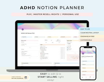 ADHD Notion Life Planner Template: PLR & Resell Rights (Digital Download)