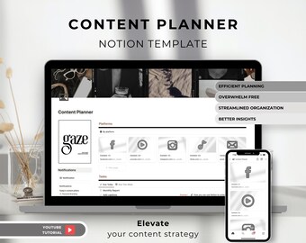 Notion Content Planner Template: Social Media Strategy, Project Manager (Digital)