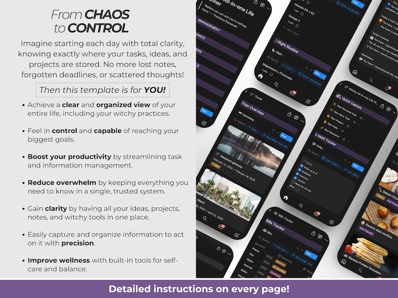 Second Brain witchyl Notion Template all in one Life Planner ADHD daily tasks lists monthly weekly planner notion ipad planner project daily task lists task manager project planner spellbook tarot pull log herbal grimoire wicca aesthetic dashboard