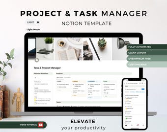 Project & Task Manager Notion Template: Daily Productivity Planner (Digital download)