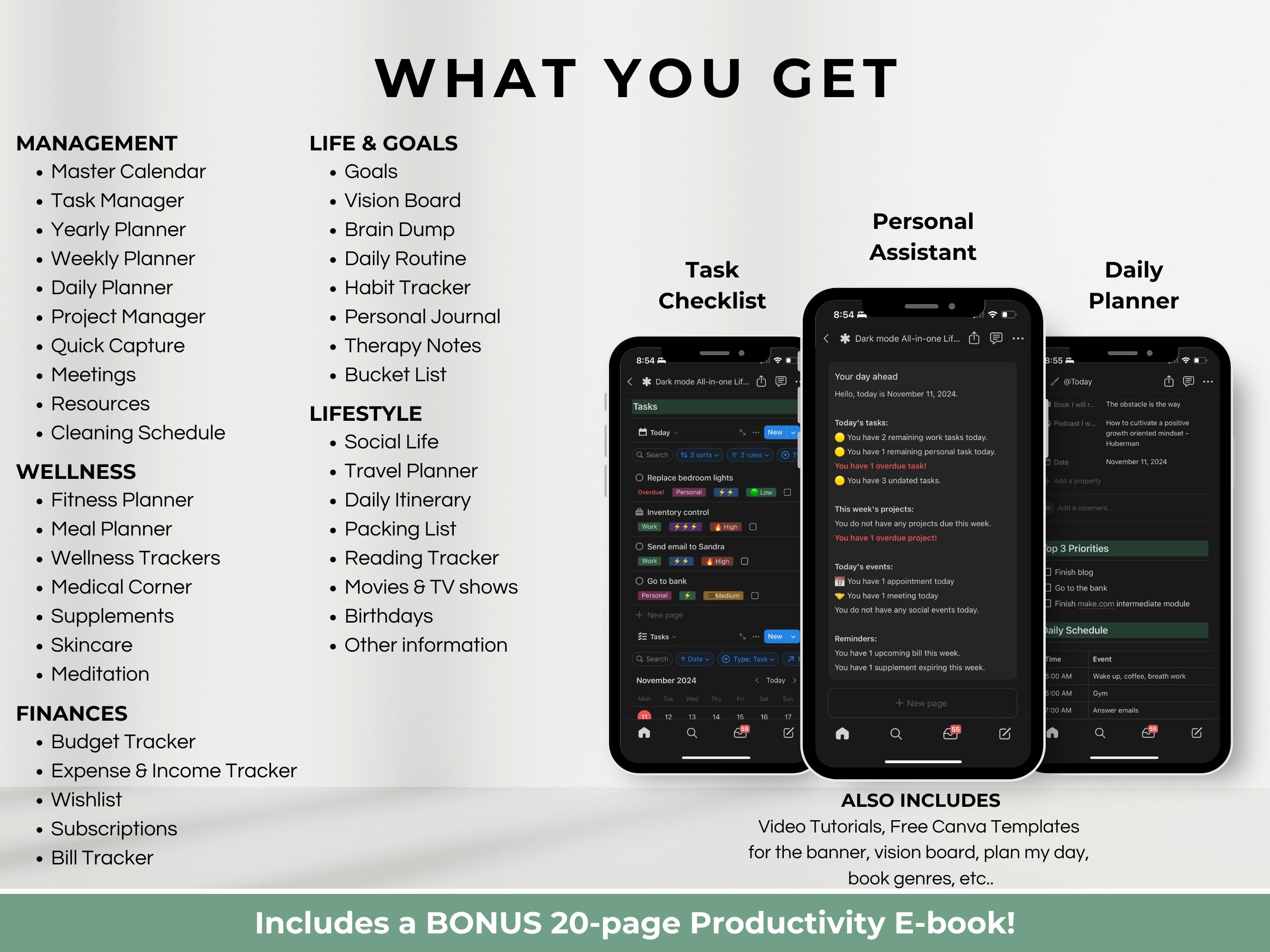 Dark Mode Life Planner Notion Template: All-in-one Digital Organizer ...