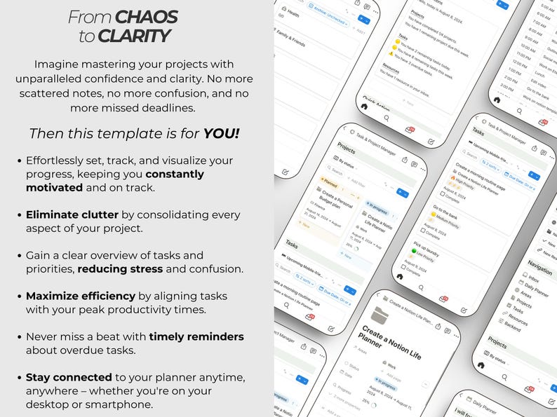 Project & Task Manager Notion Template: Daily Productivity Planner ...